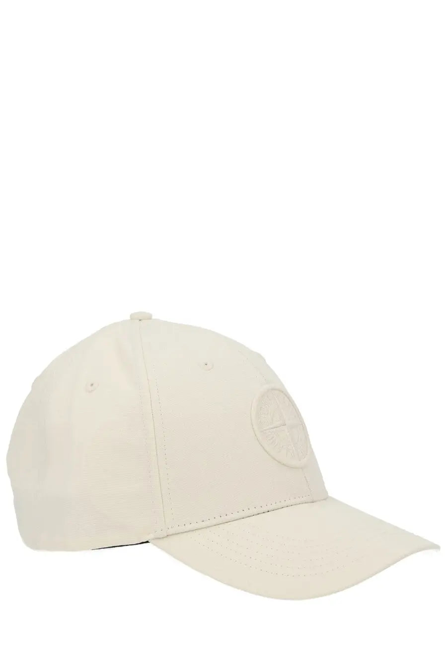 Stone island men’s baseball hat white cream-colored cap with subtle embroidered logo on front for casual wear
