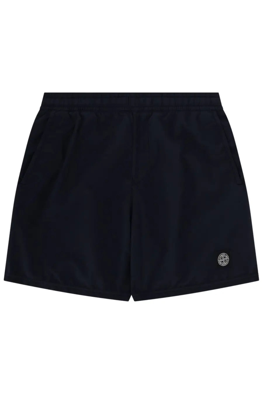 Stone island men’s costume da bagno con blue black athletic shorts with subtle sheen elastic waistband and embroidered logo