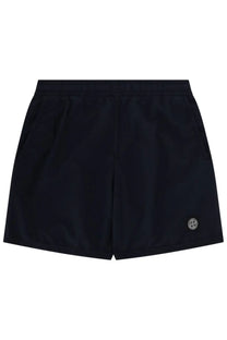 Stone island men’s costume da bagno con blue black athletic shorts with subtle sheen elastic waistband and embroidered logo