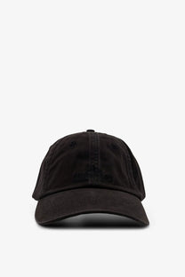 Black denim Stone Island men’s cotton baseball cap with subtle embroidered logo on the front