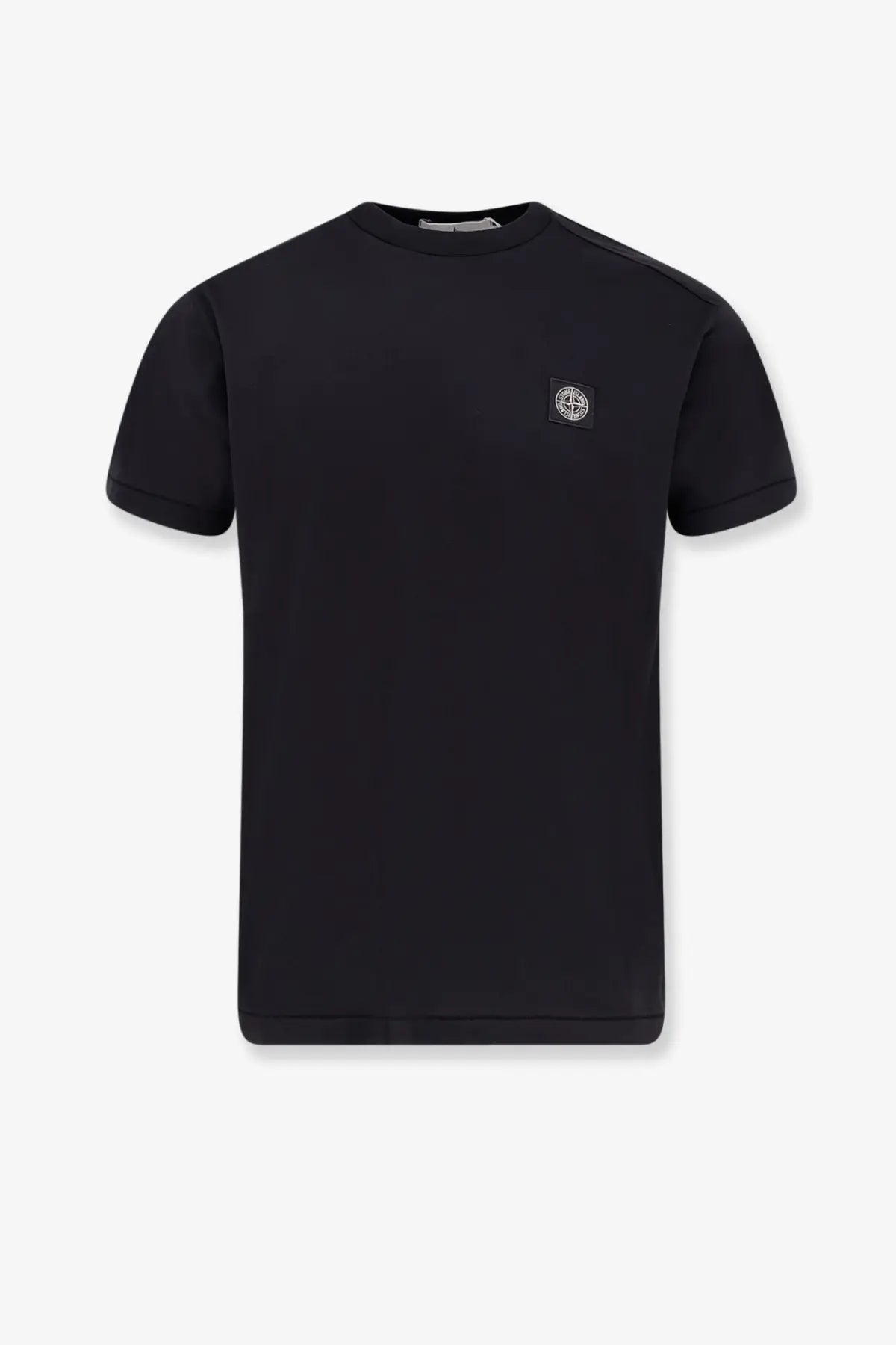 Stone island men’s black cotton t-shirt with short sleeves and subtle embroidered logo on the left chest