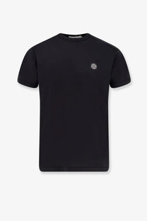 Stone island men’s black cotton t-shirt with short sleeves and subtle embroidered logo on the left chest