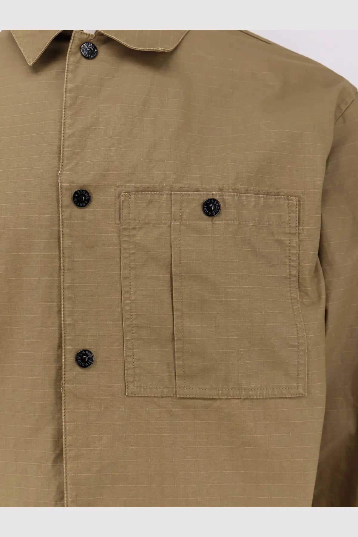 Stone Island men’s cotton shirt in tan corduroy with black buttons and a chest pocket