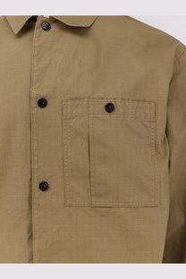 Stone Island men’s cotton shirt green in tan corduroy with black buttons and a chest pocket
