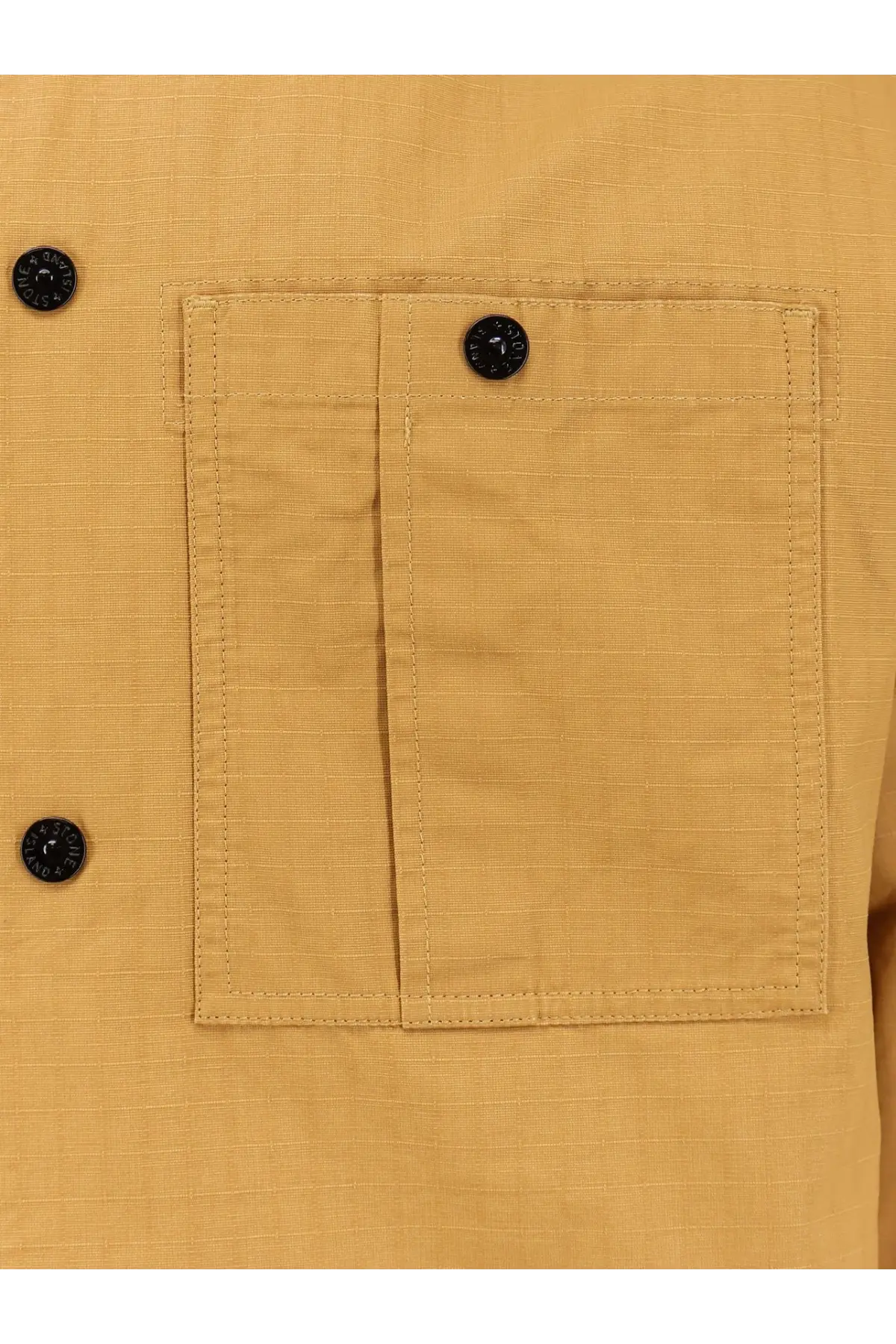 Mustard-yellow stone island men’s cotton shirt pocket with black button fastenings on canvas fabric