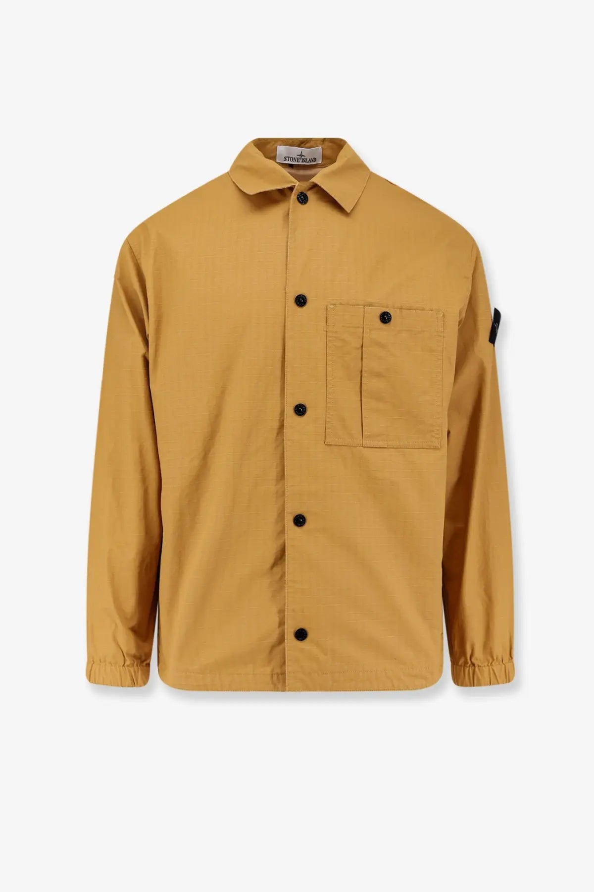 Stone Island men’s cotton shirt yellow mustard yellow long-sleeved button-up with chest pocket and black buttons