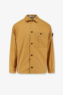 Stone Island men’s cotton shirt yellow mustard yellow long-sleeved button-up with chest pocket and black buttons