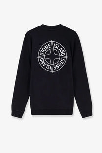 Stone island men’s black cotton sweatshirt showing back with white compass rose logo on the back