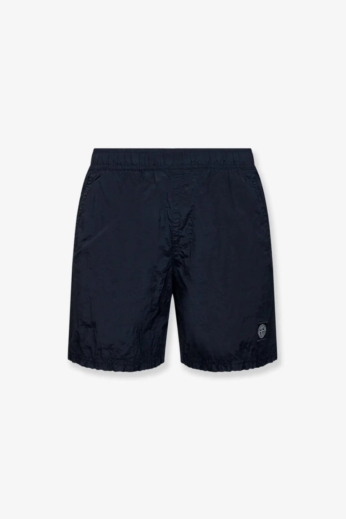 Stone island men’s econylon swim trunks in dark navy blue lightweight nylon with elastic waistband and textured finish