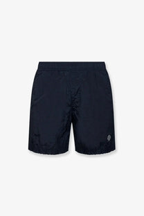Stone island men’s econylon swim trunks in dark navy blue lightweight nylon with elastic waistband and textured finish