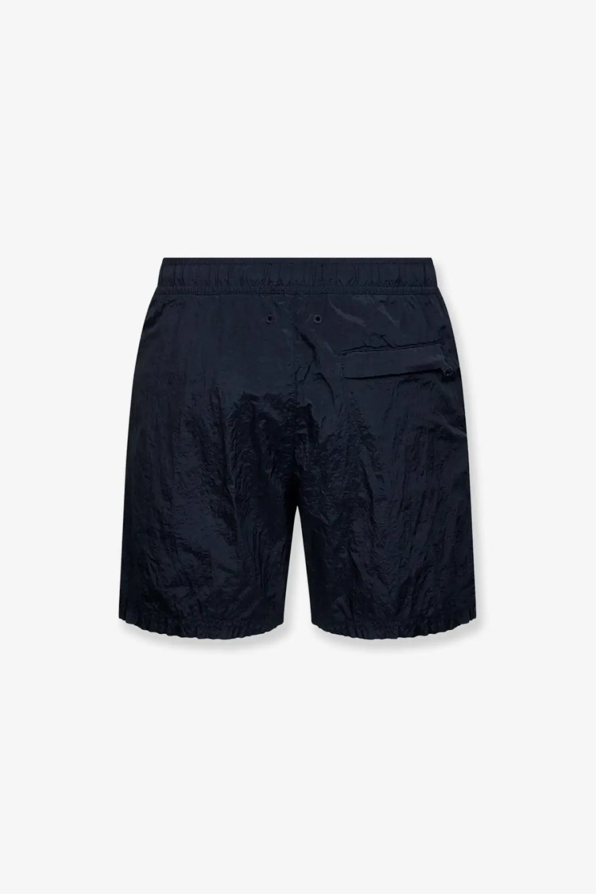 Stone island men’s econylon swim trunks blue in dark navy with subtle textured pattern and elastic waistband