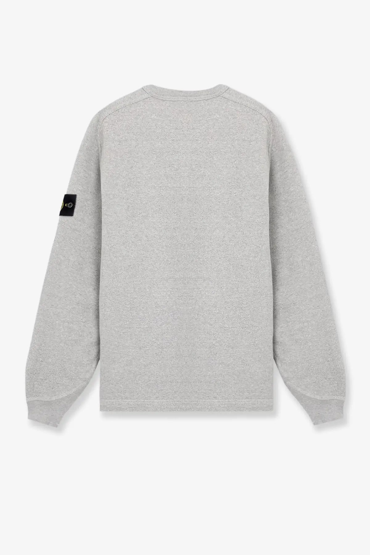 Stone island men’s élange gray cotton sweatshirt with black rectangular patch on left sleeve in heathered fabric