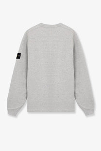 Stone island men’s élange gray cotton sweatshirt with black rectangular patch on left sleeve in heathered fabric