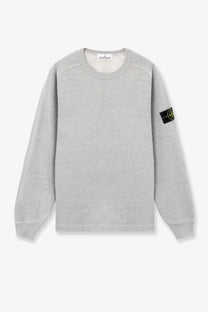 Stone Island men’s élange cotton sweatshirt grey with ribbed crew neck cuffs and logo patch on left sleeve