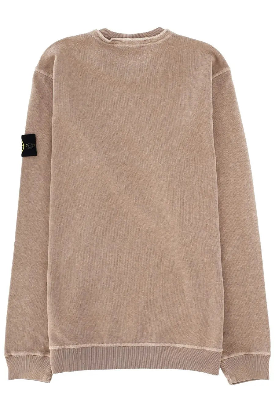 Stone Island men’s beige felpa con patch cotton sweatshirt with ribbed cuffs and hem and black sleeve patch