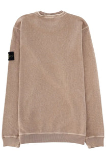 Stone Island men’s beige felpa con patch cotton sweatshirt with ribbed cuffs and hem and black sleeve patch