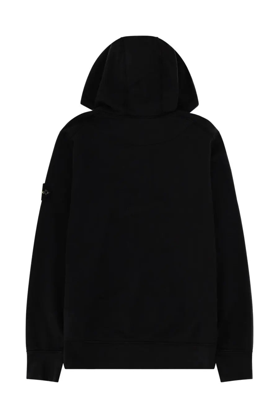Stone island men’s felpa con patch black hooded sweatshirt with subtle logo patch on the left sleeve