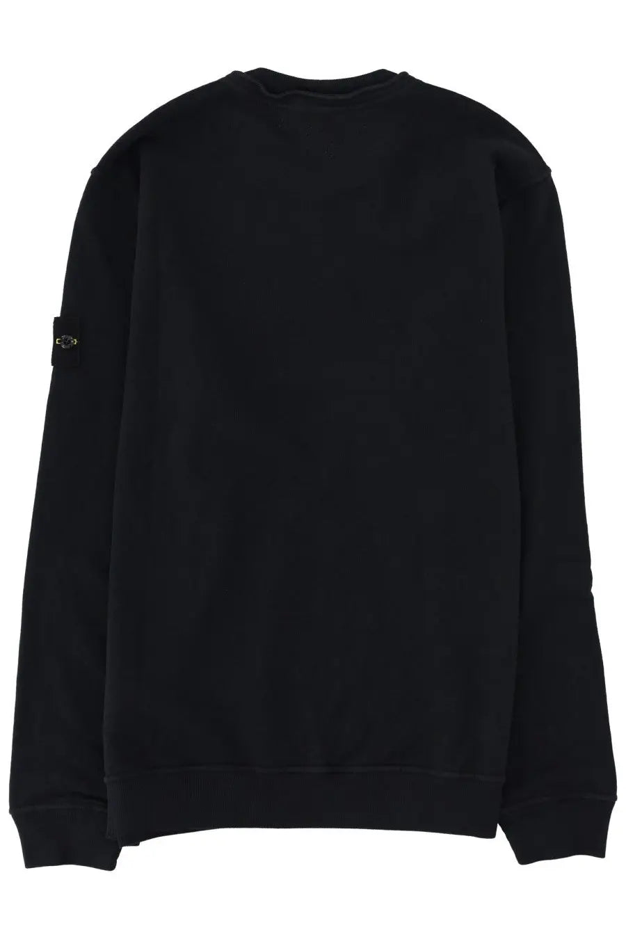 Black stone island men’s felpa con patch crewneck sweatshirt with long sleeves and small embroidered logo patch on left sleeve