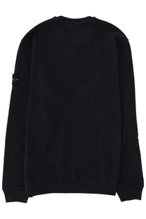 Black stone island men’s felpa con patch crewneck sweatshirt with long sleeves and small embroidered logo patch on left sleeve