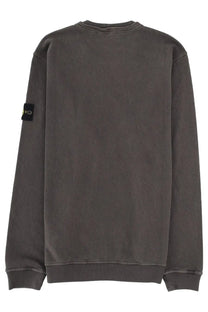 Stone Island men’s felpa con patch grey dark gray crewneck sweatshirt with black left sleeve patch and yellow logo
