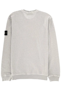 Stone Island men’s light gray long-sleeved sweatshirt with ribbed hem cuffs and black patch on left sleeve
