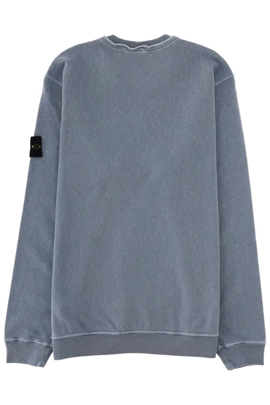 Stone Island men’s felpa con patch grey soft slate gray crewneck sweatshirt with faded texture and ribbed cuffs and hem
