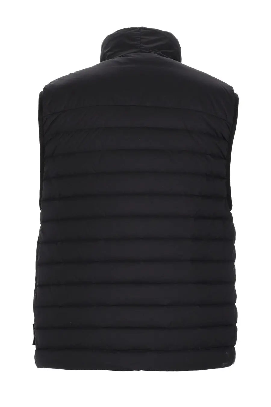 Stone island men’s gilet black quilted puffer vest with high collar and horizontal stitching in nylon