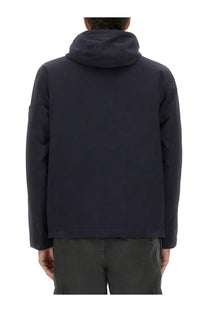Stone island men’s hooded jacket blue in dark navy with sleek modern design and subtle seam detailing