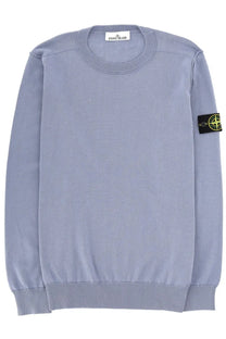 Stone Island men’s jersey blue soft lavender stone island crewneck sweater with ribbed cuffs and black patch on sleeve