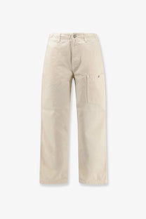 Stone Island men’s white loose cotton trousers with beige relaxed cargo pants and single thigh patch pocket