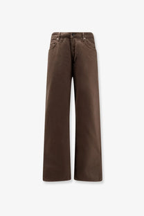 Stone Island men’s loose fit brown wide-leg denim jeans with classic five-pocket design and button closure
