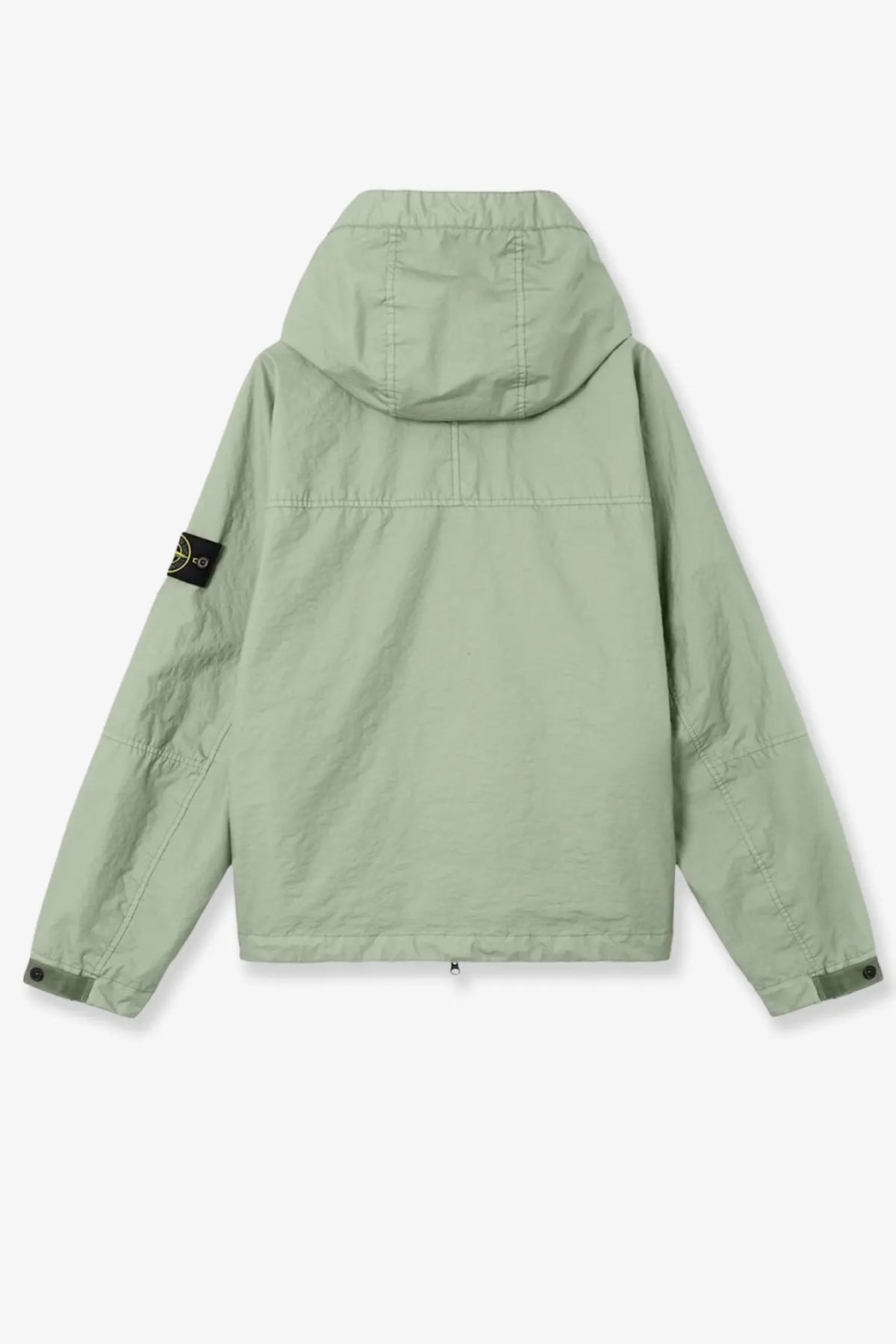 Stone island men’s membrana 3l tc light green hooded jacket with black sleeve patch and yellow logo