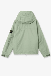 Stone island men’s membrana 3l tc light green hooded jacket with black sleeve patch and yellow logo