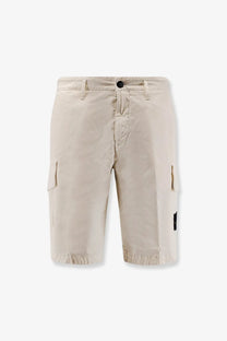 Stone island men’s organic cotton bermuda shorts white beige cargo shorts with side pockets and black button closure