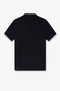 Stone island men organic cotton polo shirt black with white trim on collar and sleeves for casual wear