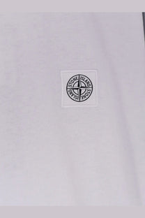 Stone island men’s organic cotton blue shirt with white stone island patch and black embroidered compass rose logo