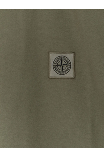 Stone Island men’s organic cotton shirt green with olive green jacket featuring beige embroidered compass patch