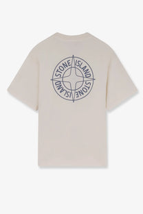 Beige stone island men’s organic cotton t-shirt white showing navy blue compass rose logo on the back