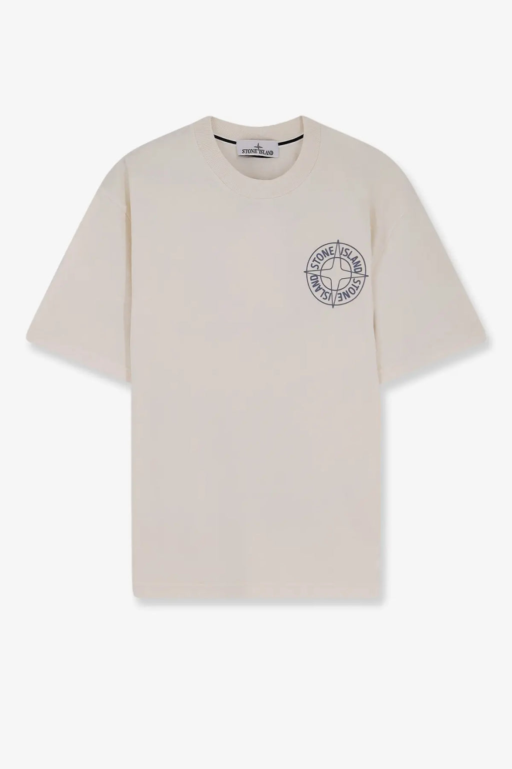Stone Island men’s organic cotton cream t-shirt with black circular logo on the chest