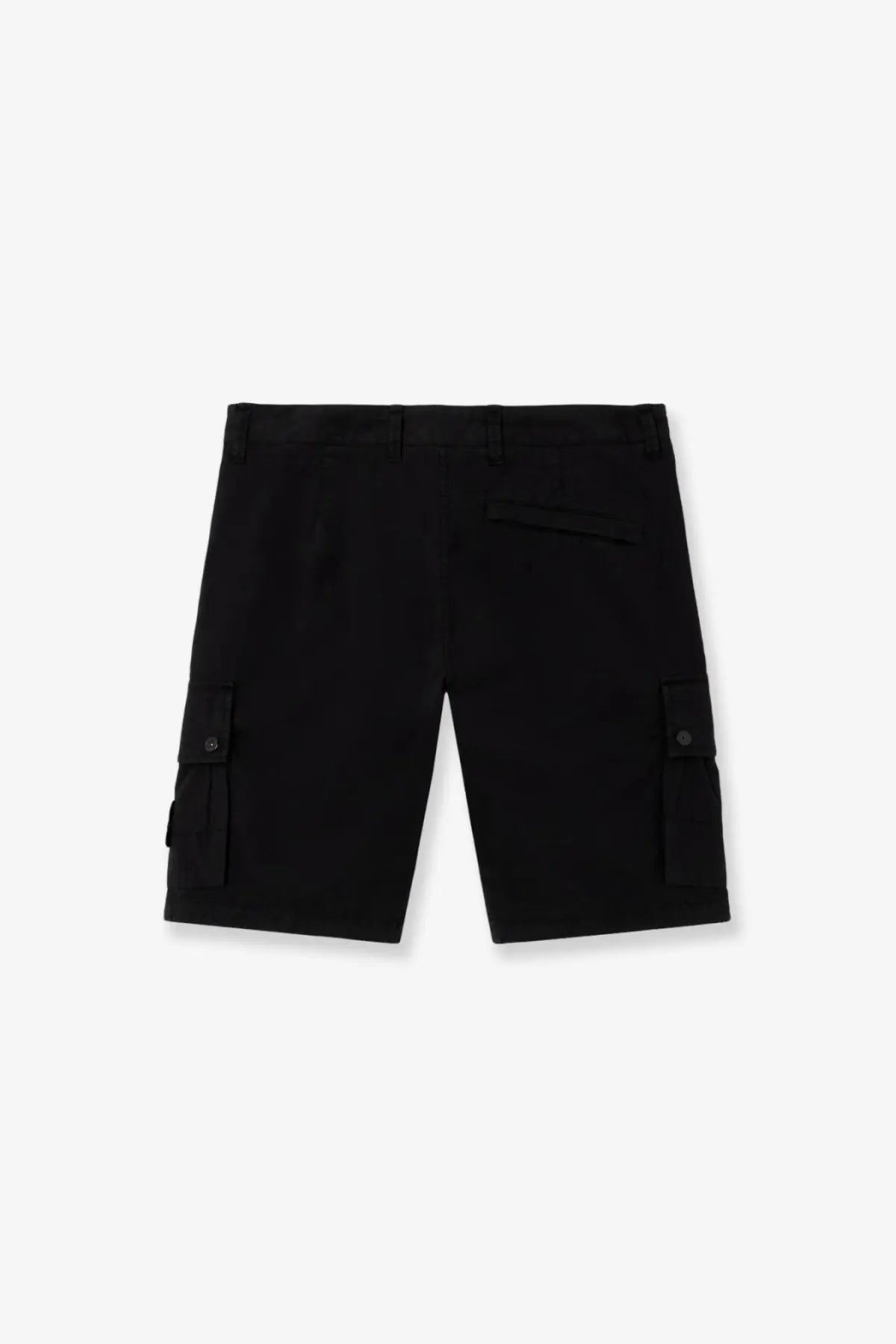 Stone island men’s organic cotton black cargo shorts with buttoned side pockets and minimalist design