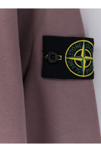 Stone island men’s organic cotton sweatshirt grey with black embroidered patch and yellow green compass rose on pink fabric