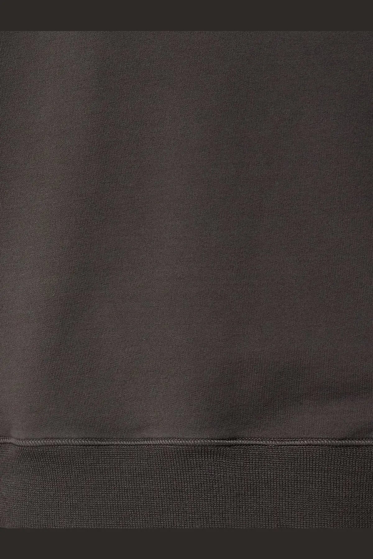 Dark gray ribbed knit hem detail of stone island men’s organic cotton sweatshirt in grey