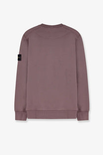 Stone Island men’s organic cotton sweatshirt grey in muted mauve with ribbed hem cuffs and black patch on left sleeve