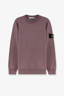 Stone island men’s organic cotton sweatshirt grey with muted mauve ribbed crew neck cuffs hem and signature black patch on sleeve