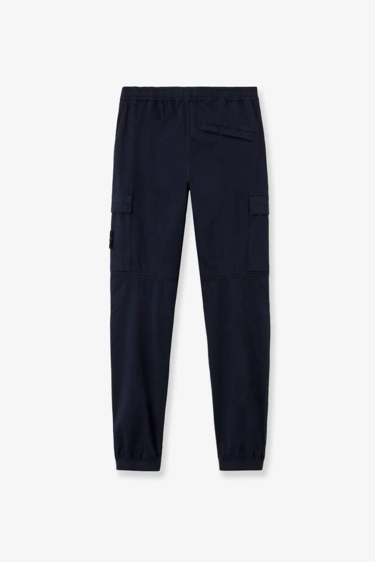 Stone island men’s black organic cotton cargo pants with elastic waistband drawstring and multiple pockets