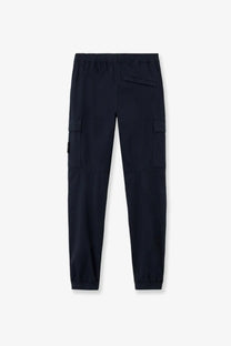 Stone island men’s black organic cotton cargo pants with elastic waistband drawstring and multiple pockets