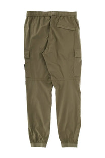 Stone island men’s olive green cargo pants with elastic waistband drawstring multiple pockets and tapered cuffs