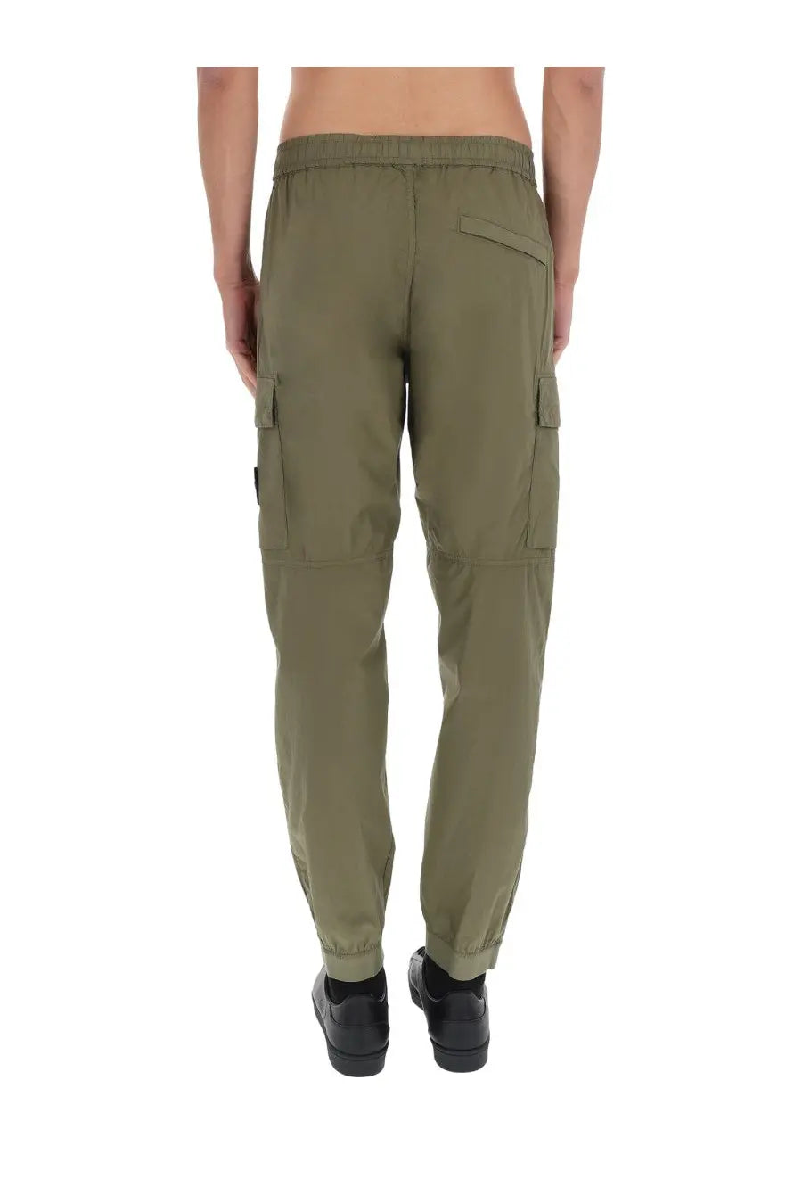 Stone Island men’s olive green cargo pants with elastic waistband and side pockets in parachute green color