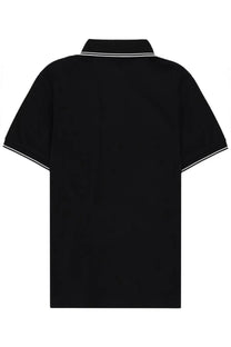 Stone Island men’s black polo shirt with white trim on collar and sleeves in short-sleeved cotton design