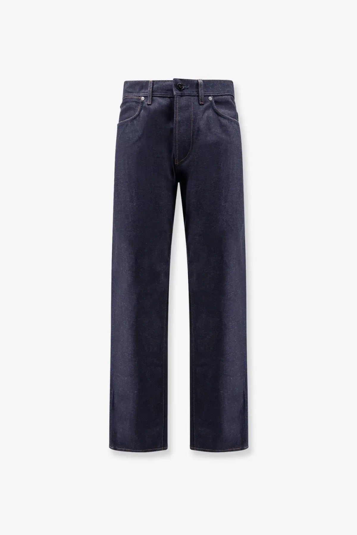 Stone island men’s selvedge indigo jeans in dark indigo denim with straight-leg cut and classic five-pocket design